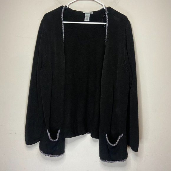 Catherines Sweaters - Catherines Women Plus 1X Open Front Cardigan Sweater Black Metallic Trim Knit